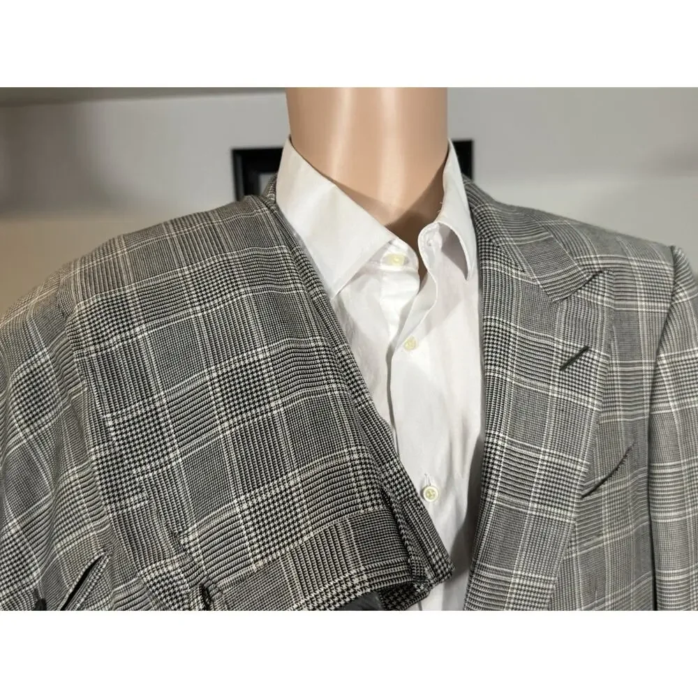 Tom Ford Houndstooth Wool Silk Peak Lapel 2Pc Suit 54R 44R US 38x30 Trousers